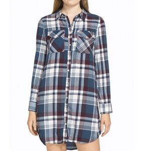 Wild Pearl brand plaid flannel long button down top blue & maroon SZ Sm long